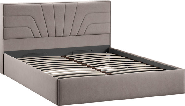 Изображение товара Двуспальная кровать ТриЯ Пандора с ПМ и заглушиной 160x200 Тип 1 (велюр мокко темный)