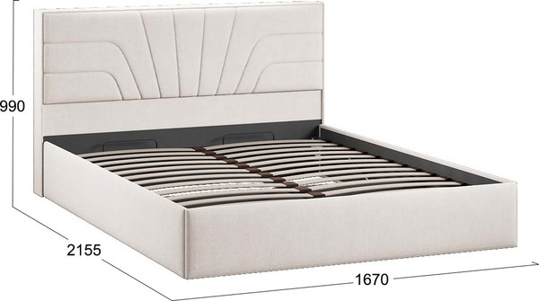 Изображение товара Двуспальная кровать ТриЯ Пандора с ПМ и заглушиной 160x200 Тип 1  (велюр светлый)