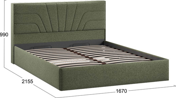Изображение товара Двуспальная кровать ТриЯ Пандора с ПМ и заглушиной 160x200 тип 1 (микровелюр Jercy Deep Green)