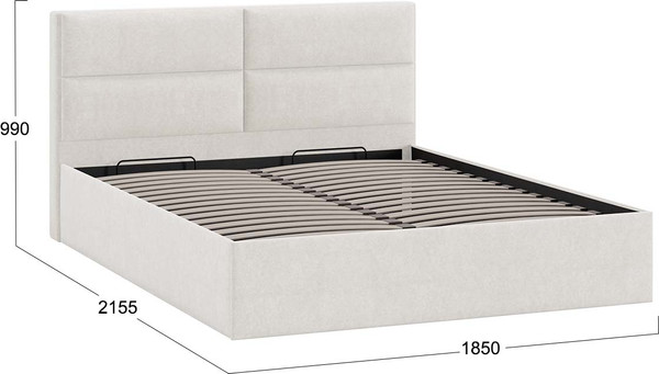 Изображение товара Двуспальная кровать ТриЯ Глосс универсальная с ПМ и заглушиной Тип 1 180x200 (велюр светлый)