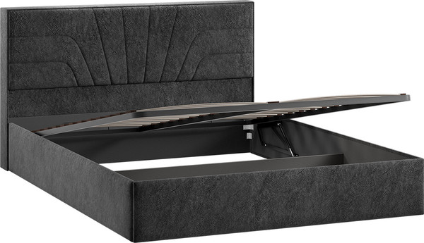 Изображение товара Двуспальная кровать ТриЯ Пандора с ПМ и заглушиной 160x200 Тип 1 (микровелюр Wellmart Graphite)