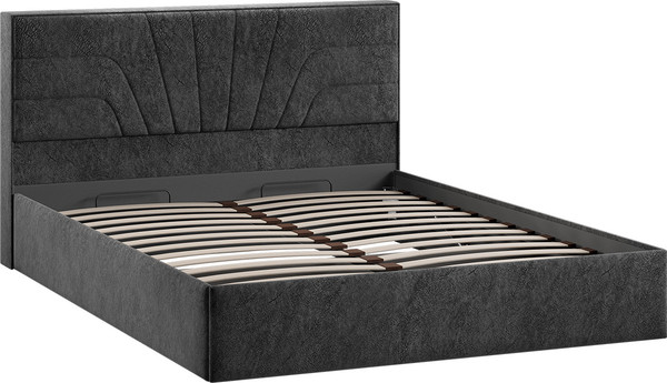 Изображение товара Двуспальная кровать ТриЯ Пандора с ПМ и заглушиной 160x200 Тип 1 (микровелюр Wellmart Graphite)