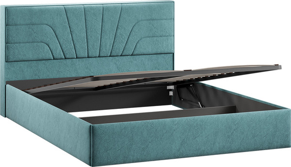 Изображение товара Двуспальная кровать ТриЯ Пандора с ПМ и заглушиной 160x200 Тип 1 (микровелюр Wellmart Indigo)