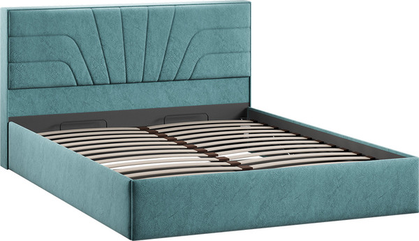 Изображение товара Двуспальная кровать ТриЯ Пандора с ПМ и заглушиной 160x200 Тип 1 (микровелюр Wellmart Indigo)