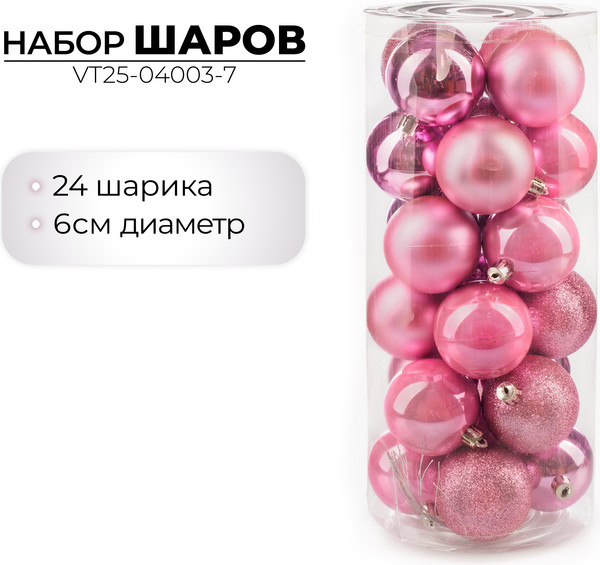 Изображение товара Набор шаров новогодних Ausini VT25-04003-7 (розовый, 24шт)