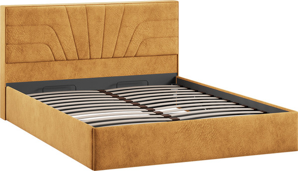 Изображение товара Двуспальная кровать ТриЯ Пандора с ПМ и заглушиной 160x200 Тип 1 (микровелюр Wellmart Yellow)