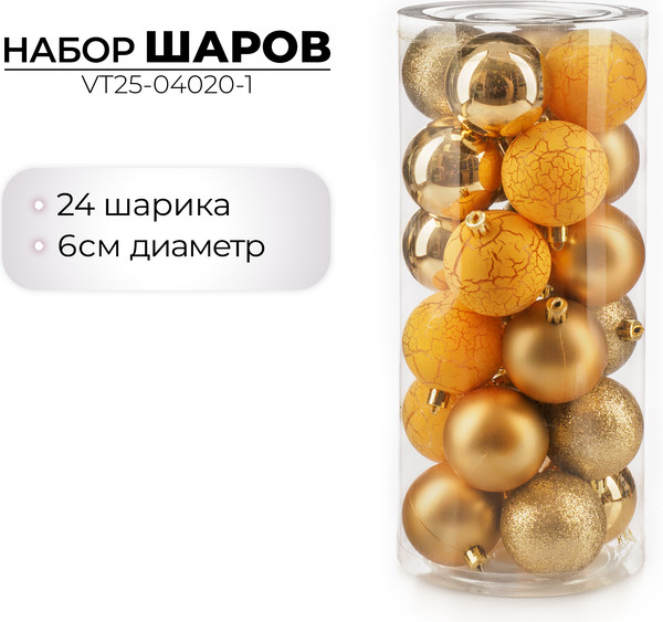 Изображение товара Набор шаров новогодних Ausini VT25-04020-1 (золото, 24шт)