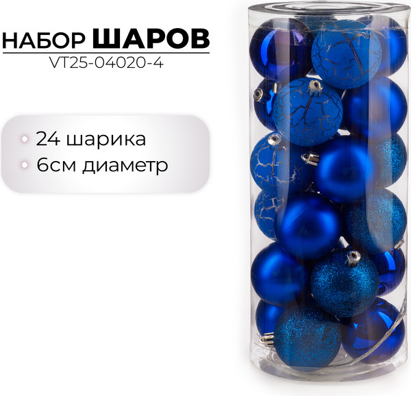 Изображение товара Набор шаров новогодних Ausini VT25-04020-4 (синий, 24шт)