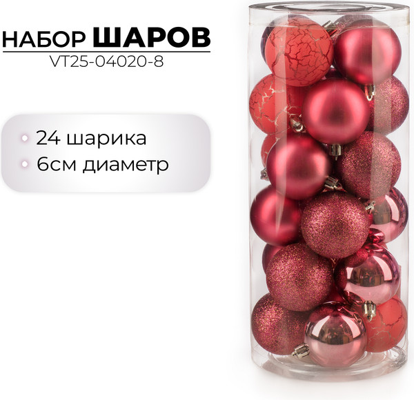 Изображение товара Набор шаров новогодних Ausini VT25-04020-8 (темная роза, 24шт)