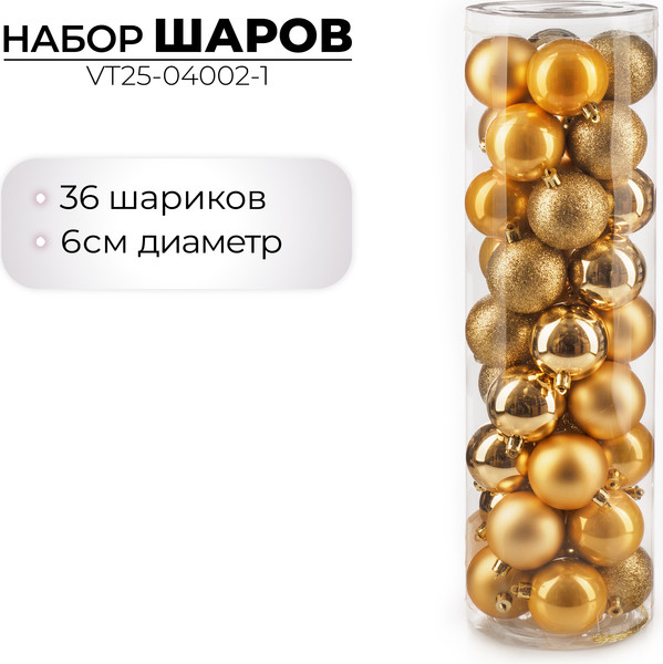 Изображение товара Набор шаров новогодних Ausini VT25-04002-1 (золото, 36шт)