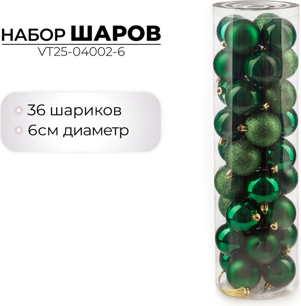 Изображение товара Набор шаров новогодних Ausini VT25-04002-6 (темно-зеленый, 36шт)