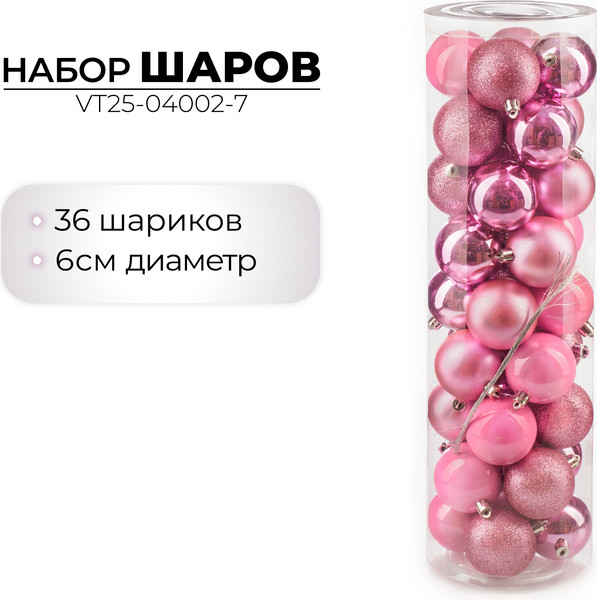 Изображение товара Набор шаров новогодних Ausini VT25-04002-7 (розовый, 36шт)