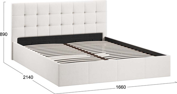 Изображение товара Двуспальная кровать ТриЯ Эмма с ПМ мягкой обивкой и заглушиной 160x200 (велюр светлый)