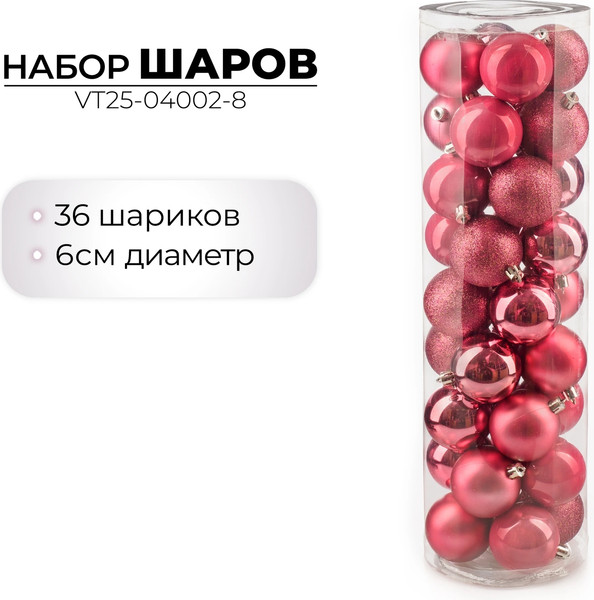 Изображение товара Набор шаров новогодних Ausini VT25-04002-8 (темная роза, 36шт)