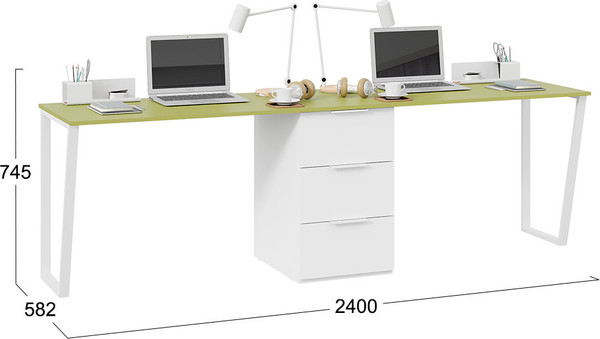 Изображение товара Комплект письменных столов ТриЯ Порто с 1 тумбой универсальной СМ-393.15.013 (белый жемчуг/океан зеленый/белый софт)
