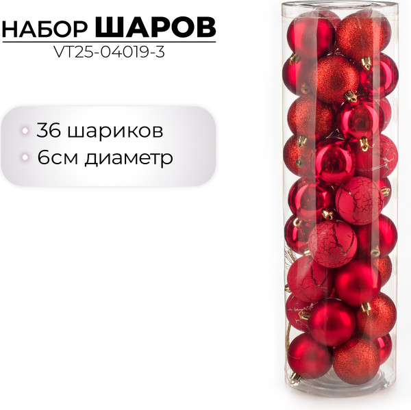 Изображение товара Набор шаров новогодних Ausini VT25-04019-3 (красный, 36шт)