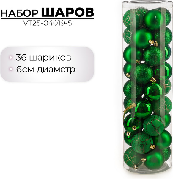 Изображение товара Набор шаров новогодних Ausini VT25-04019-5 (зеленый, 36шт)