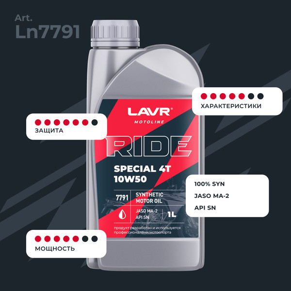 Изображение товара Моторное масло Lavr Ride Special 4Т 10W50 SN / LN7791 (1л)