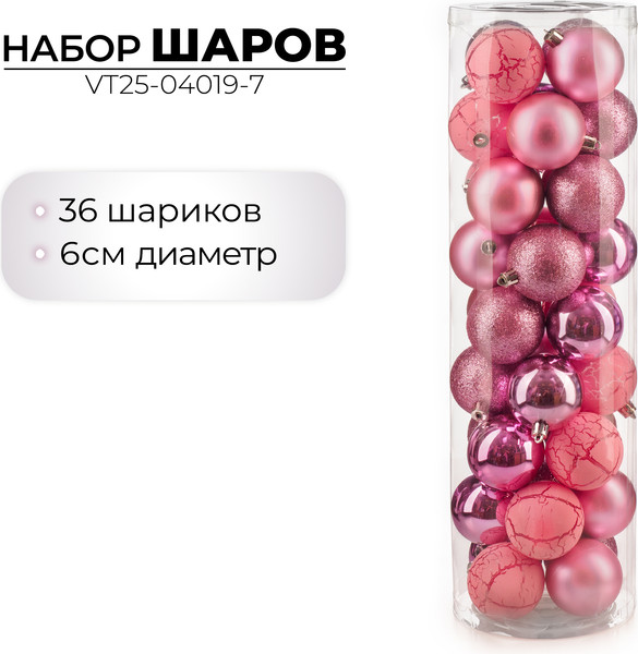 Изображение товара Набор шаров новогодних Ausini VT25-04019-7 (розовый, 36шт)
