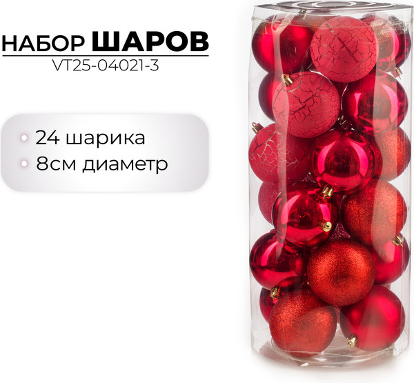 Изображение товара Набор шаров новогодних Ausini VT25-04021-3 (красный, 24шт)