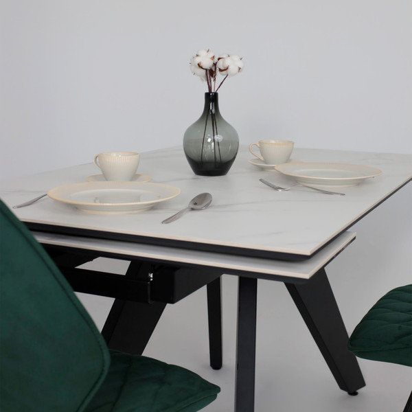 Изображение товара Обеденный стол LEPREMO AV 2122 раздвижной 140-200x85  (белый, матовый Snow White/черный)