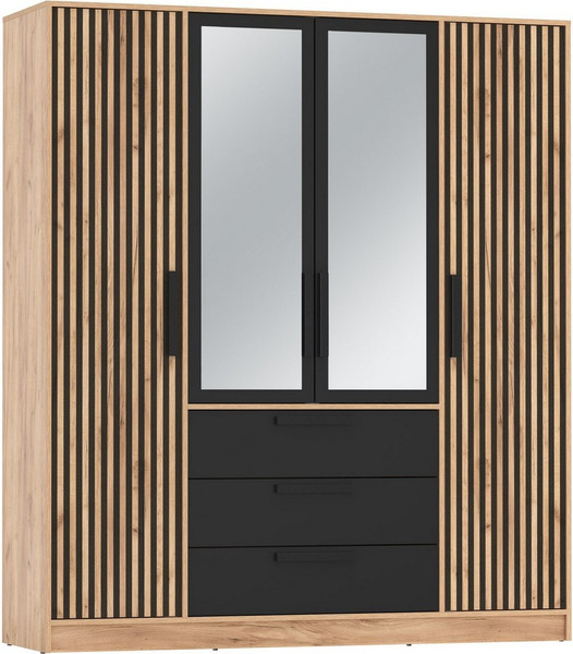Изображение товара Шкаф Олмеко Вегас 4-х дверный с зеркалом 83.07 (дуб золотой/черный/белый)