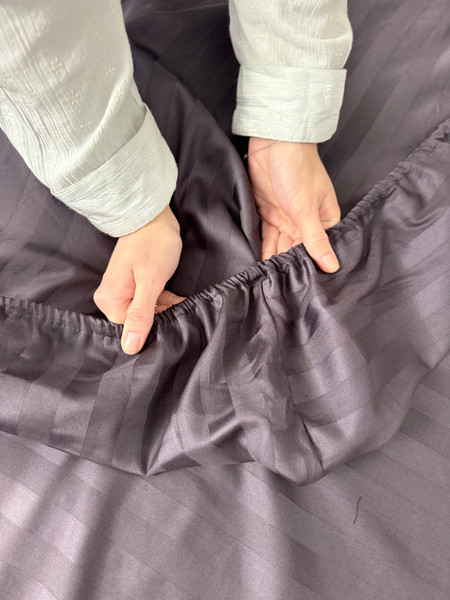 Изображение товара Комплект постельного белья Samsara Страйп-сатин Дуэт 50х70 (мокрый асфальт, простыня на резинке)