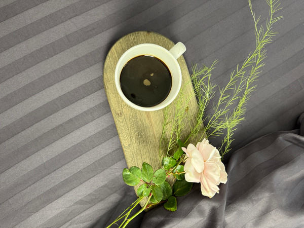 Изображение товара Комплект постельного белья Samsara Страйп-сатин 2сп 50х70 (мокрый асфальт, простыня на резинке)