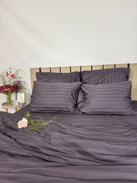 Изображение товара Комплект постельного белья Samsara Страйп-сатин 2сп 50х70 (мокрый асфальт, простыня на резинке)