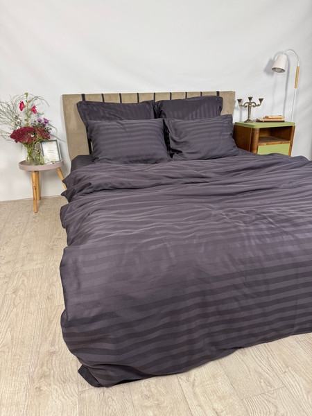 Изображение товара Комплект постельного белья Samsara Страйп-сатин 2сп 50х70 (мокрый асфальт, простыня на резинке)