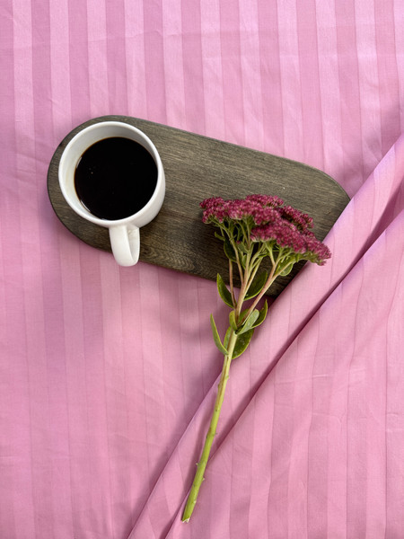 Изображение товара Комплект постельного белья Samsara Страйп-сатин 2сп 70х70 (пудра, простыня на резинке)