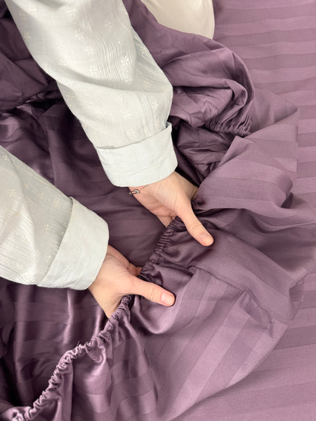 Изображение товара Комплект постельного белья Samsara Страйп-сатин Дуэт 50х70 (черника, простыня на резинке)