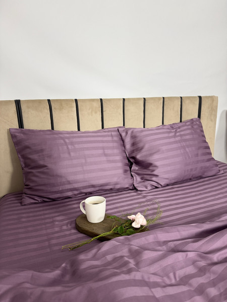 Изображение товара Комплект постельного белья Samsara Страйп-сатин Дуэт 50х70 (черника, простыня на резинке)