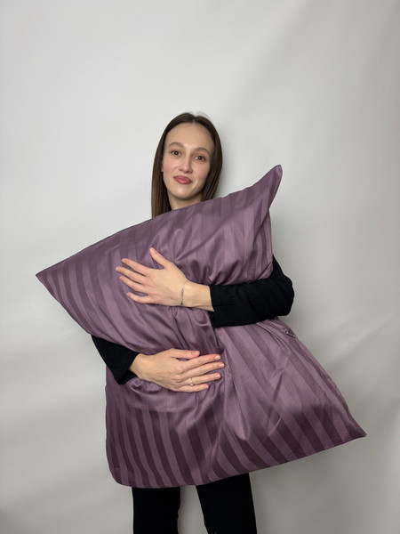 Изображение товара Комплект постельного белья Samsara Страйп-сатин Дуэт 50х70 (черника, простыня на резинке)