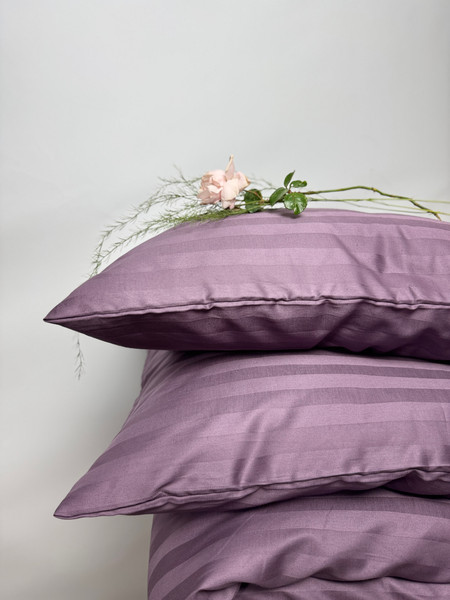 Изображение товара Комплект постельного белья Samsara Страйп-сатин Дуэт 70х70 (черника, простыня на резинке)