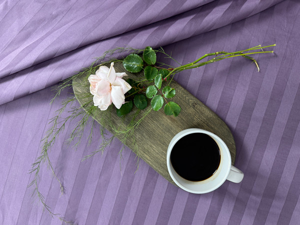 Изображение товара Комплект постельного белья Samsara Страйп-сатин Дуэт 70х70 (черника, простыня на резинке)