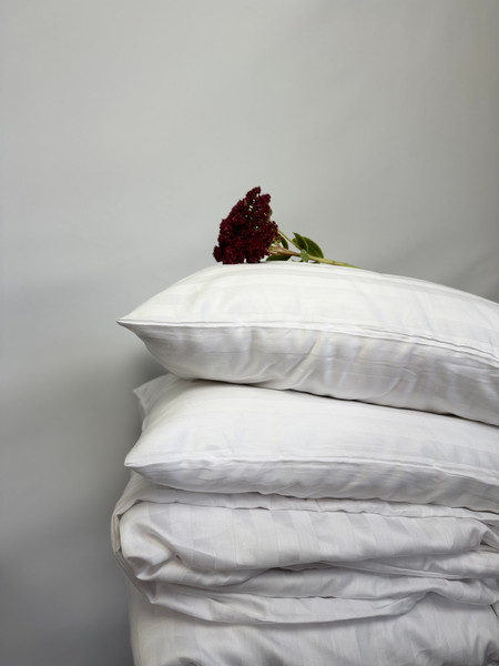 Изображение товара Комплект постельного белья Samsara Страйп-сатин 2сп 50х70 (белый, простыня на резинке)