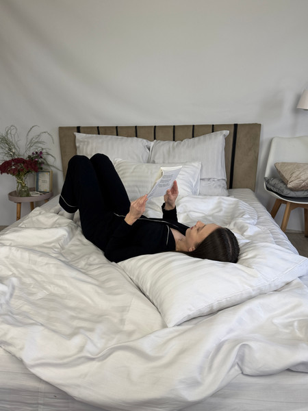 Изображение товара Комплект постельного белья Samsara Страйп-сатин 2сп 50х70 (белый, простыня на резинке)