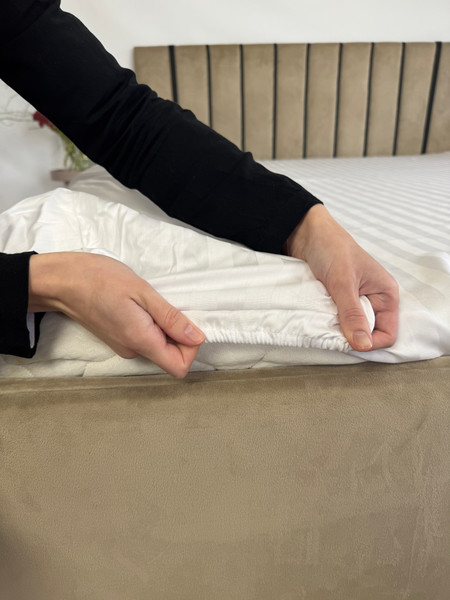 Изображение товара Комплект постельного белья Samsara Страйп-сатин 2сп 50х70 (белый, простыня на резинке)