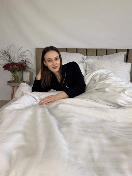 Изображение товара Комплект постельного белья Samsara Страйп-сатин 2сп 50х70 (белый, простыня на резинке)