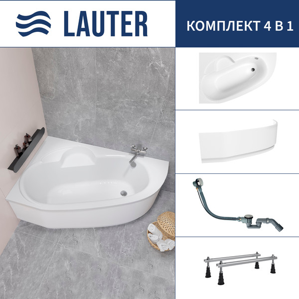 Изображение товара Ванна акриловая Lauter Valencia 150x100 / 2102150L (с ножками, лицевым экраном и сифоном 21Y32000 хром)