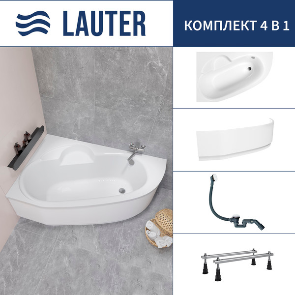 Изображение товара Ванна акриловая Lauter Valencia 150x100 / 2102150L (с ножками, лицевым экраном и сифоном 21Y31002 белый)