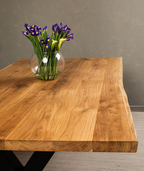 Изображение товара Обеденный стол Iva-Wood 160x70 Натуральный дуб (край натуральный, подстолье металл Х-обр.)