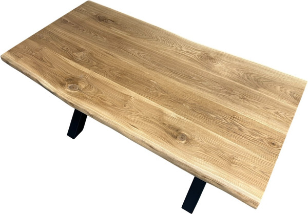 Изображение товара Обеденный стол Iva-Wood 180x70 Натуральный дуб (край натуральный, подстолье металл Х-обр.)