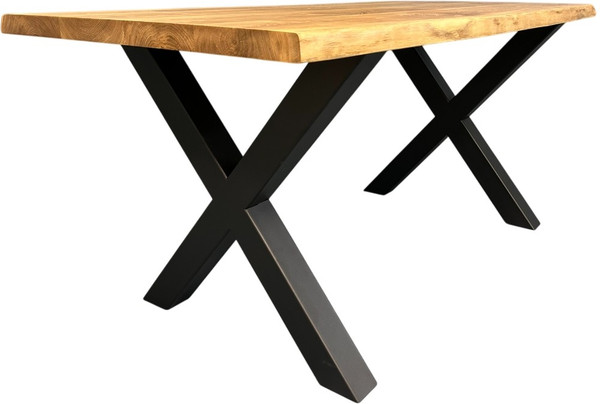 Изображение товара Обеденный стол Iva-Wood 180x70 Натуральный дуб (край натуральный, подстолье металл Х-обр.)