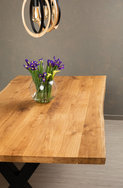 Изображение товара Обеденный стол Iva-Wood 180x70 Натуральный дуб (край натуральный, подстолье металл Х-обр.)