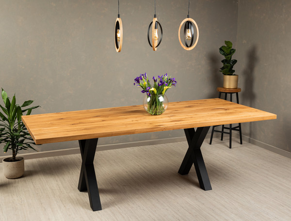 Изображение товара Обеденный стол Iva-Wood 180x70 Натуральный дуб (край прямой, подстолье металл Х-обр.)