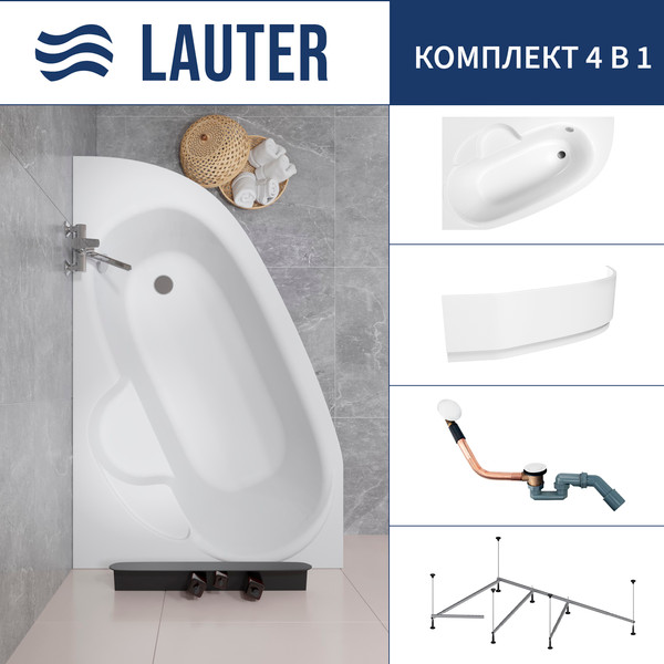 Изображение товара Ванна акриловая Lauter Valencia 150x100 / 2102150L (с каркасом, лицевым экраном и сифоном 21Y11022 белый)