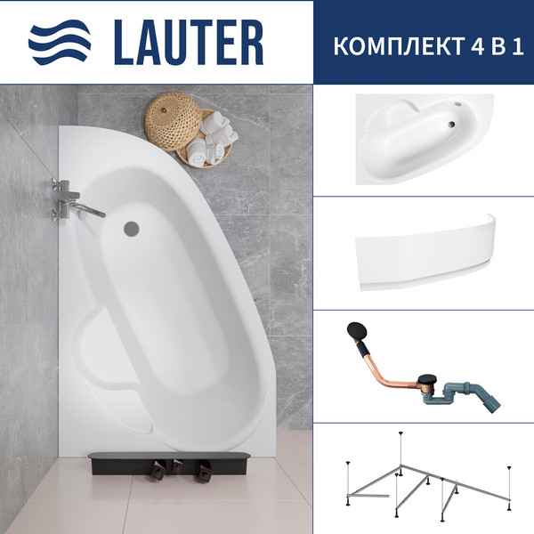 Изображение товара Ванна акриловая Lauter Valencia 150x100 / 2102150L (с каркасом, лицевым экраном и сифоном 21Y11021 матовый черный)