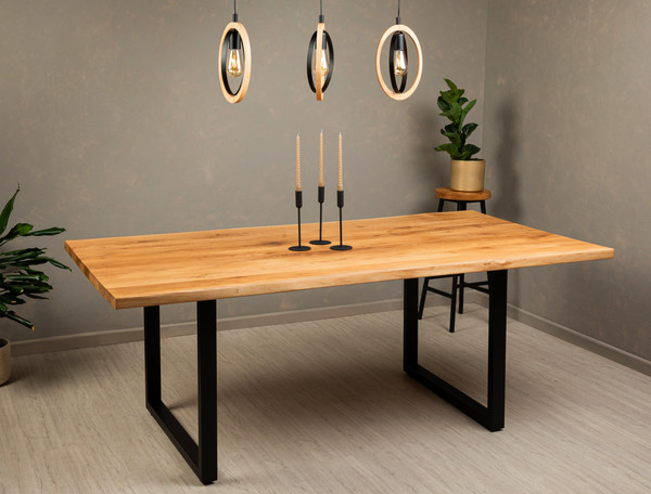 Изображение товара Обеденный стол Iva-Wood 180x80 Натуральный дуб (край натуральный, подстолье металл П-обр.)